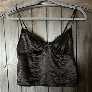Divided by H&M Black Satin Camisole with Lace Trim